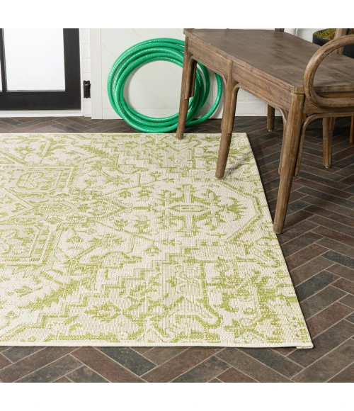 Estrella Bohemian Medallion Textured Weave Cream/Green 4 ft. x 6 ft. Indoor/Outdoor Area Rug