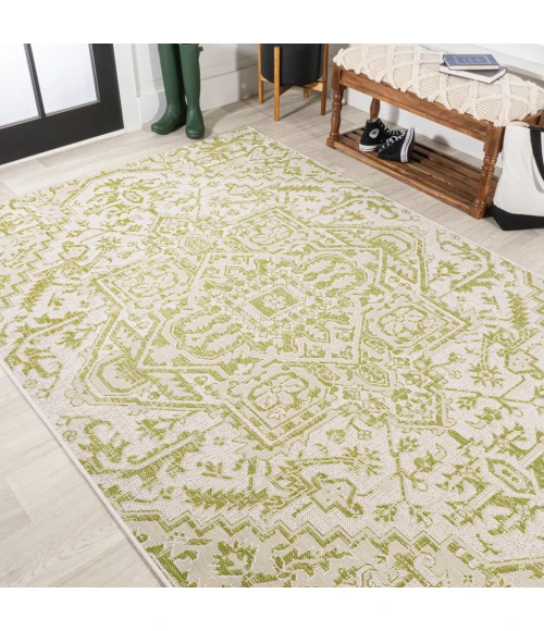 Estrella Bohemian Medallion Textured Weave Cream/Green 4 ft. x 6 ft. Indoor/Outdoor Area Rug