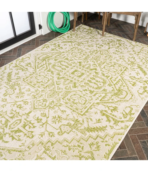 Estrella Bohemian Medallion Textured Weave Cream/Green 4 ft. x 6 ft. Indoor/Outdoor Area Rug