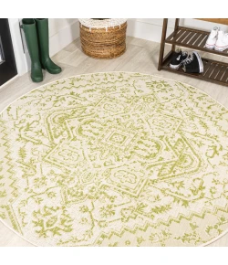 Jonathany Santa Monica SMB105E Cream/Green Area Rug 5 ft. 3 in. X 5 ft. 3 in. Round