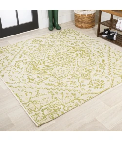 Jonathany Santa Monica SMB105E Cream/Green Area Rug 5 ft. 3 in. X 5 ft. 3 in. Square