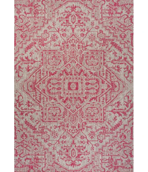 Estrella Bohemian Medallion Textured Weave Light Gray/Fuchsia 9 ft. x 12 ft. Indoor/Outdoor Area Rug