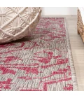Estrella Bohemian Medallion Textured Weave Light Gray/Fuchsia 5' Square Indoor/Outdoor Area Rug