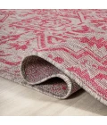 Estrella Bohemian Medallion Textured Weave Light Gray/Fuchsia 5' Square Indoor/Outdoor Area Rug