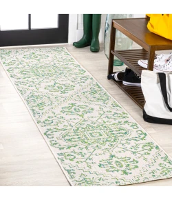 Jonathany Santa Monica SMB105G Green/Cream Area Rug 2 ft. 2 in. X 10 ft. Runner