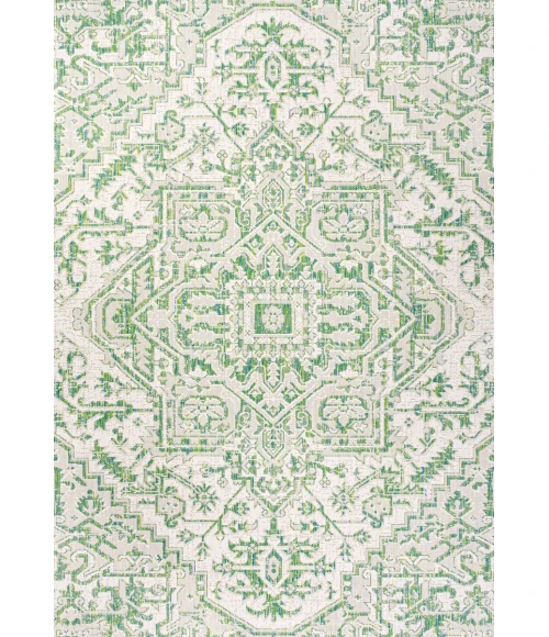 Estrella Bohemian Medallion Textured Weave Green/Cream 4 ft. x 6 ft. Indoor/Outdoor Area Rug