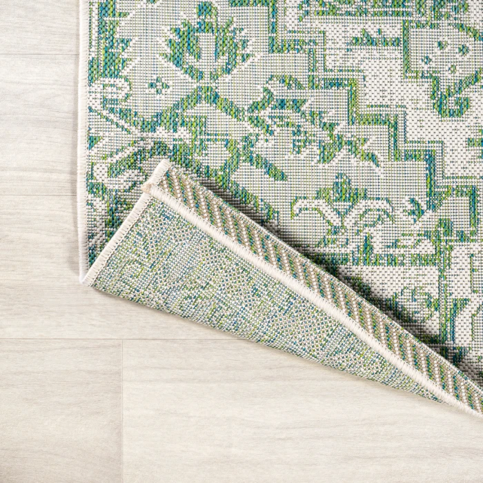 Estrella Bohemian Medallion Textured Weave Green/Cream 2 ft. x 10 ft. Indoor/Outdoor Runner Rug