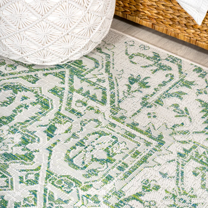 Estrella Bohemian Medallion Textured Weave Green/Cream 2 ft. x 10 ft. Indoor/Outdoor Runner Rug