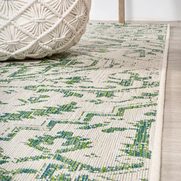 Estrella Bohemian Medallion Textured Weave Green/Cream 2 ft. x 10 ft. Indoor/Outdoor Runner Rug