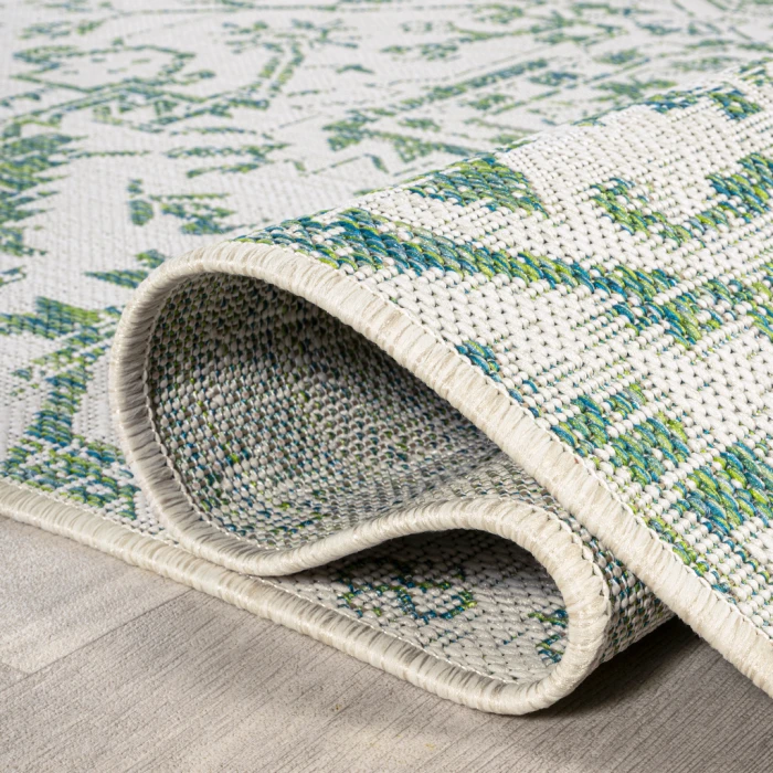 Estrella Bohemian Medallion Textured Weave Green/Cream 2 ft. x 10 ft. Indoor/Outdoor Runner Rug
