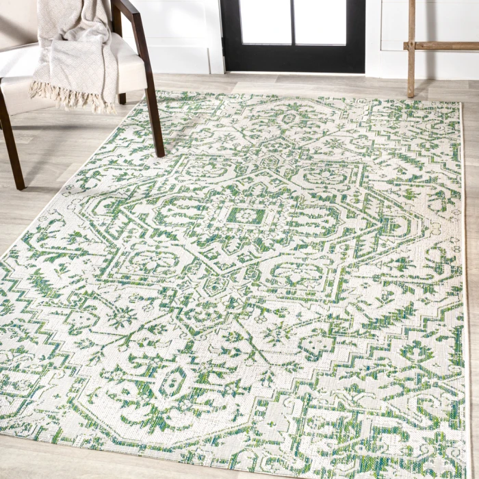 Estrella Bohemian Medallion Textured Weave Green/Cream 3 ft. x 5 ft. Indoor/Outdoor Area Rug