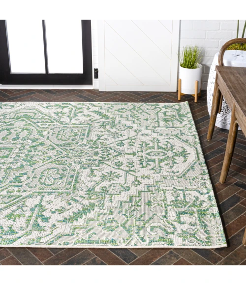 Estrella Bohemian Medallion Textured Weave Green/Cream 4 ft. x 6 ft. Indoor/Outdoor Area Rug