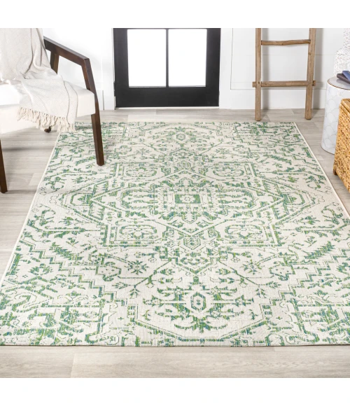 Estrella Bohemian Medallion Textured Weave Green/Cream 4 ft. x 6 ft. Indoor/Outdoor Area Rug
