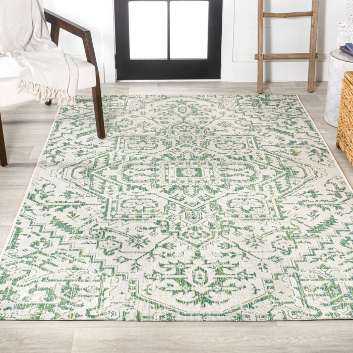 Estrella Bohemian Medallion Textured Weave Green/Cream 3 ft. x 5 ft. Indoor/Outdoor Area Rug