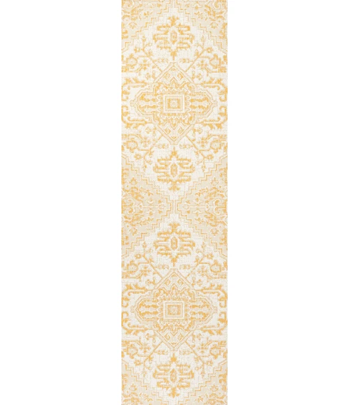 Estrella Bohemian Medallion Textured Weave Cream/Yellow 2 ft. x 10 ft. Indoor/Outdoor Runner Rug