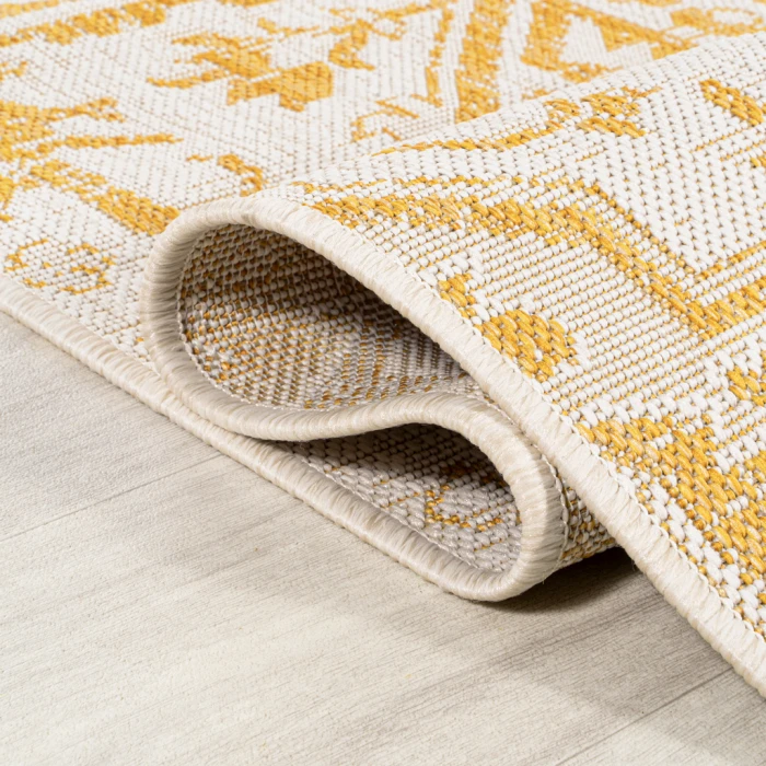 Estrella Bohemian Medallion Textured Weave Cream/Yellow 2 ft. x 10 ft. Indoor/Outdoor Runner Rug
