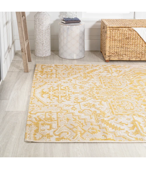 Estrella Bohemian Medallion Textured Weave Cream/Yellow 4 ft. x 6 ft. Indoor/Outdoor Area Rug