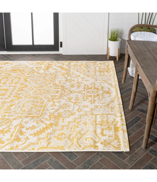 Estrella Bohemian Medallion Textured Weave Cream/Yellow 4 ft. x 6 ft. Indoor/Outdoor Area Rug
