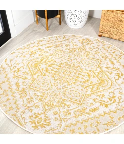 Jonathany Santa Monica SMB105H Cream/Yellow Area Rug 5 ft. 3 in. X 5 ft. 3 in. Round