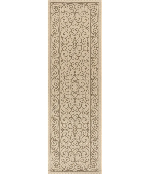 Charleston Vintage Filigree Textured Weave Beige/Brown 2 ft. x 10 ft. Indoor/Outdoor Runner Rug