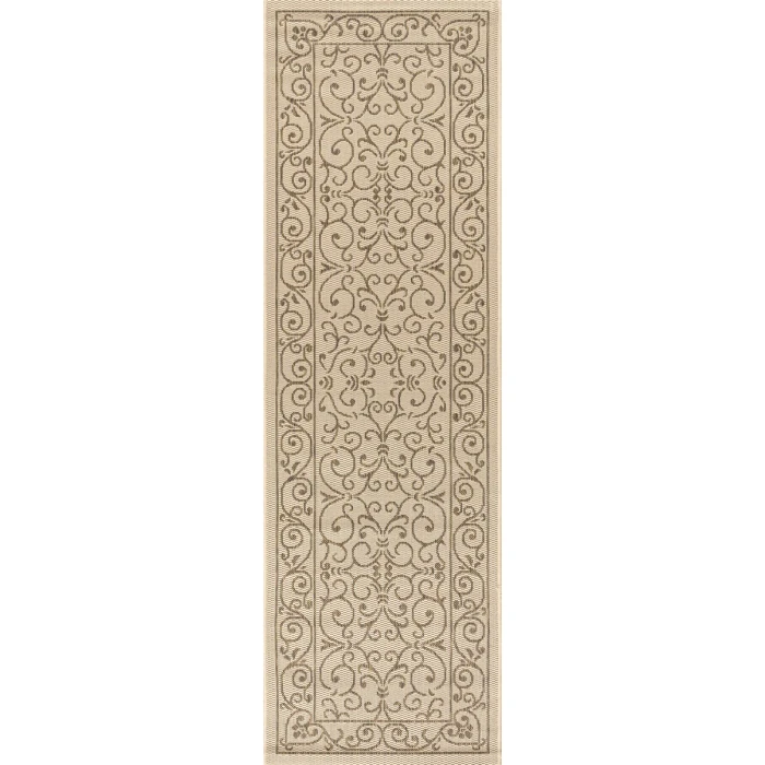 Charleston Vintage Filigree Textured Weave Beige/Brown 2 ft. x 10 ft. Indoor/Outdoor Runner Rug
