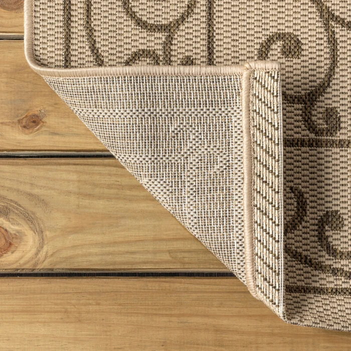 Charleston Vintage Filigree Textured Weave Beige/Brown 2 ft. x 10 ft. Indoor/Outdoor Runner Rug