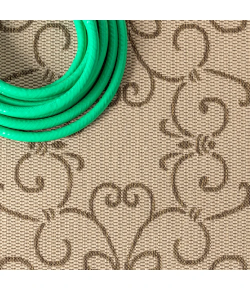 Charleston Vintage Filigree Textured Weave Beige/Brown 8 ft. x 10 ft. Indoor/Outdoor Area Rug