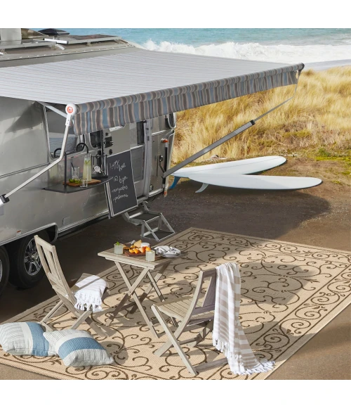 Charleston Vintage Filigree Textured Weave Beige/Brown 5' Square Indoor/Outdoor Area Rug