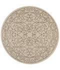 Charleston Vintage Filigree Textured Weave Beige/Brown 5' Round Indoor/Outdoor Area Rug