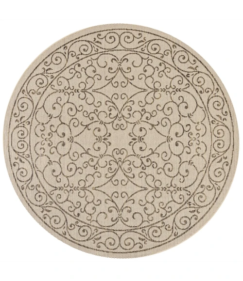 Charleston Vintage Filigree Textured Weave Beige/Brown 5' Round Indoor/Outdoor Area Rug