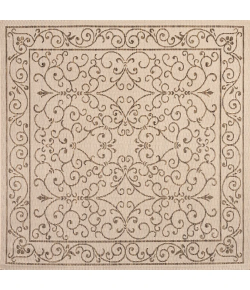 Charleston Vintage Filigree Textured Weave Beige/Brown 5' Square Indoor/Outdoor Area Rug