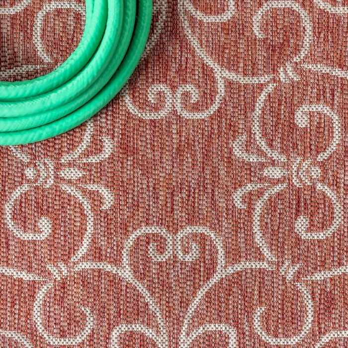 Charleston Vintage Filigree Textured Weave Red/Beige 8 ft. x 10 ft. Indoor/Outdoor Area Rug