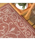 Charleston Vintage Filigree Textured Weave Red/Beige 5 ft. x 8 ft. Indoor/Outdoor Area Rug