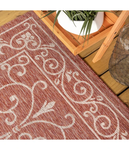 Charleston Vintage Filigree Textured Weave Red/Beige 5 ft. x 8 ft. Indoor/Outdoor Area Rug