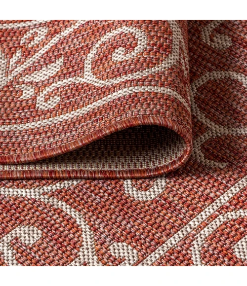 Charleston Vintage Filigree Textured Weave Red/Beige 2 ft. x 10 ft. Indoor/Outdoor Runner Rug
