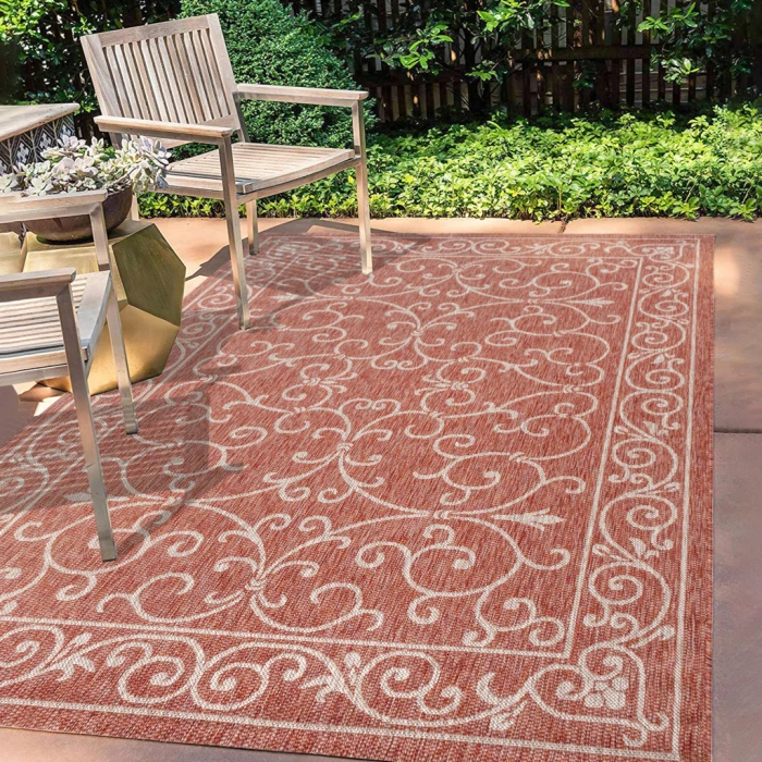 Charleston Vintage Filigree Textured Weave Red/Beige 8 ft. x 10 ft. Indoor/Outdoor Area Rug