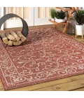 Charleston Vintage Filigree Textured Weave Red/Beige 5 ft. x 8 ft. Indoor/Outdoor Area Rug