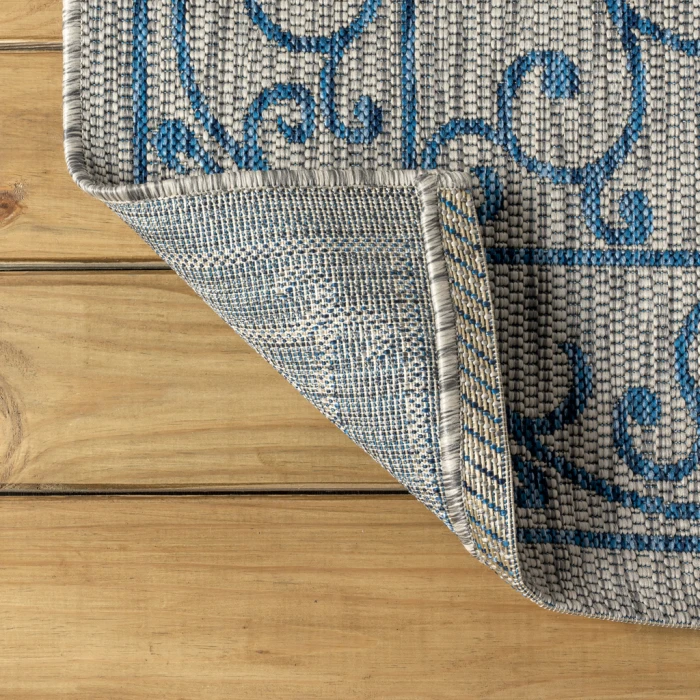 Charleston Vintage Filigree Textured Weave Gray/Navy 8 ft. x 10 ft. Indoor/Outdoor Area Rug