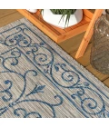 Charleston Vintage Filigree Textured Weave Gray/Navy 5 ft. x 8 ft. Indoor/Outdoor Area Rug