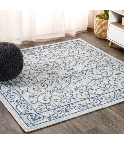 Jonathany Santa Monica SMB106C Gray/Navy Area Rug 5 ft. 3 in. X 5 ft. 3 in. Square