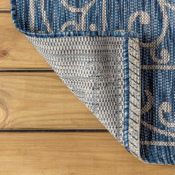 Charleston Vintage Filigree Textured Weave Navy/Gray 2 ft. x 8 ft. Indoor/Outdoor Runner Rug