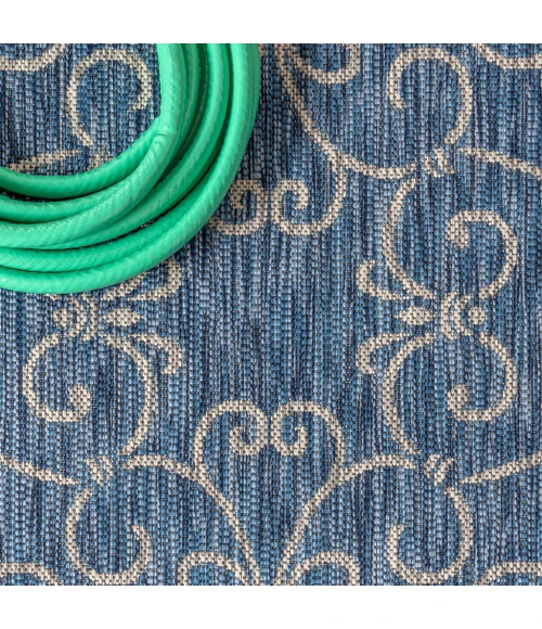 Charleston Vintage Filigree Textured Weave Navy/Gray 3 ft. x 5 ft. Indoor/Outdoor Area Rug