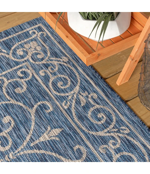 Charleston Vintage Filigree Textured Weave Navy/Gray 3 ft. x 5 ft. Indoor/Outdoor Area Rug