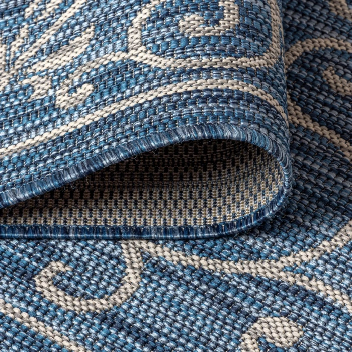 Charleston Vintage Filigree Textured Weave Navy/Gray 2 ft. x 8 ft. Indoor/Outdoor Runner Rug