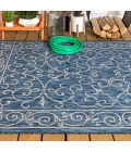 Charleston Vintage Filigree Textured Weave Navy/Gray 3 ft. x 5 ft. Indoor/Outdoor Area Rug