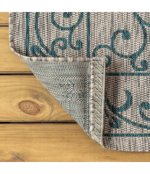 Charleston Vintage Filigree Textured Weave Gray/Teal 5 ft. x 8 ft. Indoor/Outdoor Area Rug