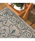 Charleston Vintage Filigree Textured Weave Gray/Teal 5 ft. x 8 ft. Indoor/Outdoor Area Rug