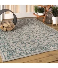 Charleston Vintage Filigree Textured Weave Gray/Teal 5 ft. x 8 ft. Indoor/Outdoor Area Rug