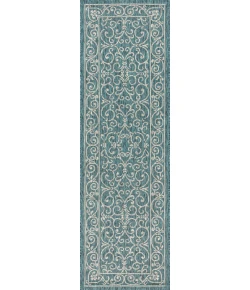 Jonathany Santa Monica SMB106F Teal/Gray Area Rug 2 ft. 2 in. X 10 ft. Runner