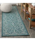Charleston Vintage Filigree Textured Weave Teal/Gray 2 ft. x 10 ft. Indoor/Outdoor Runner Rug